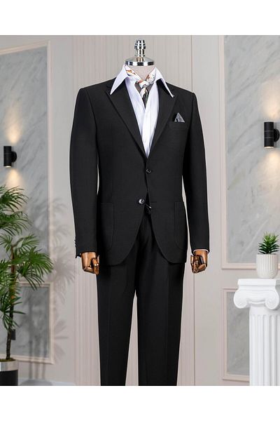 TerziAdemAltun Italian Style Slim Fit Mono Lapel Jacket Pants Suit Black T14470