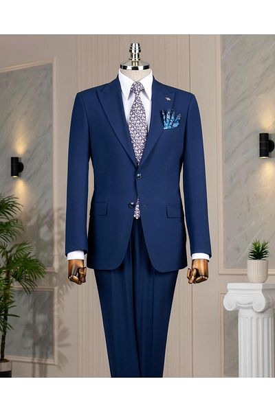 TerziAdemAltun Italian Style Slim Fit Jacket Pants Suit Navy Blue T14143