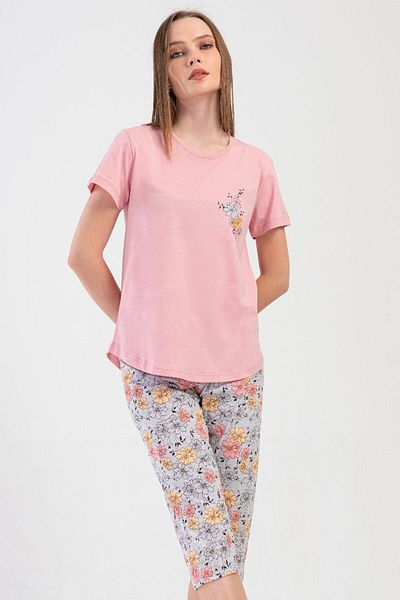 VİENETTA Women's Short Sleeve Capri Pajama Set, 409060