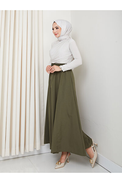 FERHEL 6 Piece Flared Hijab Skirt with Pockets and Elastic Waist