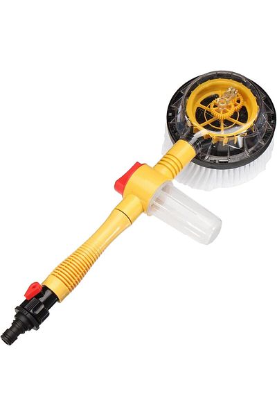 OEM Car Rotary Brush, 2 in 1, With Foam Container, Water Jet, Extendable Handle, Hose Connection, Yellow