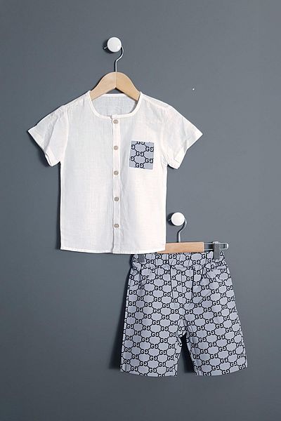 Trend Baby Kids Boys' Muslin Shirt Shorts 2-Piece Set Gg Design Gray 2-3-4-5 Years Old Options