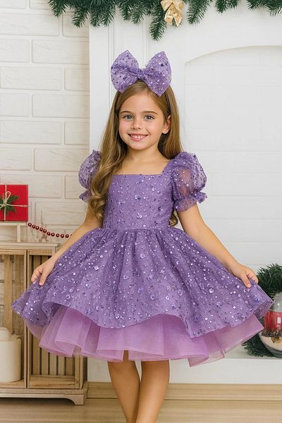 Nissa Lilac Color Sequined Girl's Evening Dress