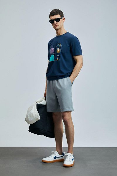 Lufian Funky μοντέρνο γραφικό μπλουζάκι Navy Blue