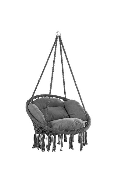 DETEX Cotton hanging swing with 2 cushions, capacity up to 150 kg, steel frame, 80 x 60 x 140 cm, gray