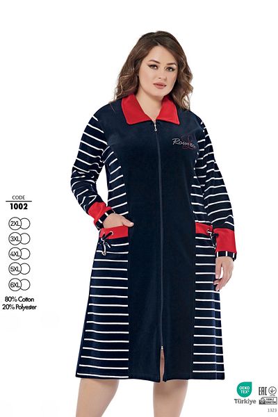 ROMEO LİFE Women's Plus Size Cotton Blend Velvet Zipper Dress 1002