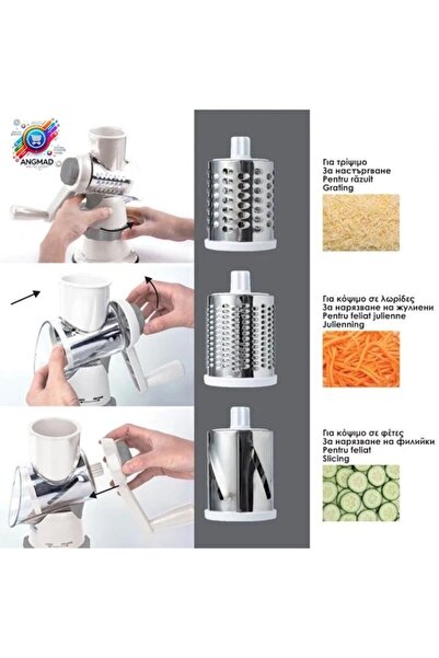 Tessari White Manual Slicer with Handle & 3 Blades for Vegetables Ø13.3 x 25.5 cm - 4 pieces