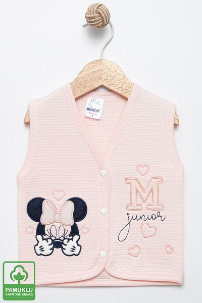 Miniel Baby Girl Mouse Embroidered Organic Cotton 6-18 Months Quilted Baby Vest