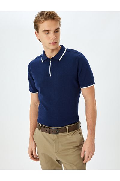 Koton New Season Short Sleeve Polo Neck Cotton Half Zip Knitwear T-Shirt