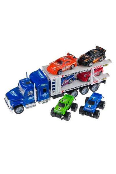 ANGMAD Camion de jucărie cu 6 mașini de curse 1:32, 54,5x9x16,5 cm