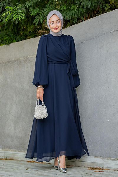 Tesettür Çarşım Delicate Matte Chiffon Hijab Evening Dress-Laci