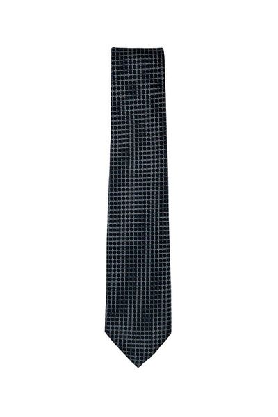 1001 Kravat Gray Square Patterned 8 cm Wide Black Tie