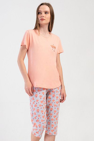VİENETTA Women's Short Sleeve Capri Pajama Set, 408090