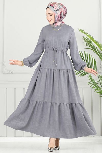 ModaMerve Sofia Dress with Tunnel at the Waist 025Mr1077-M Gray
