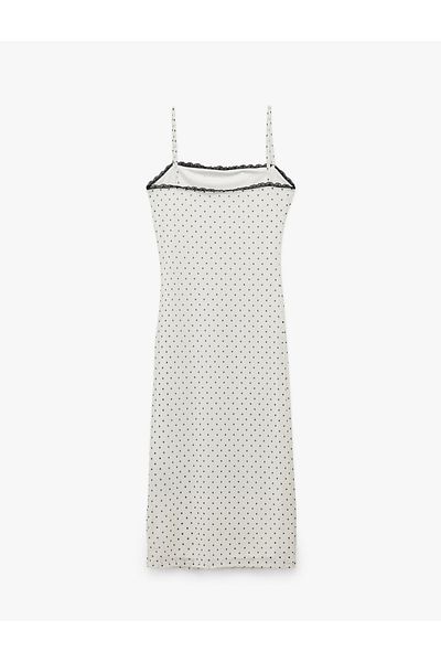 Koton New Season Square Neck Strap Polka Dot Lace Tulle Midi Dress