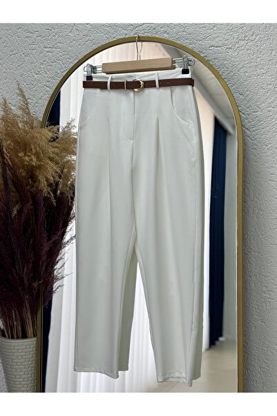 BENAHOLL Παντελόνι με ζώνη καρότο με πίσω κάλυμμα Melita-MT5018 Λευκό