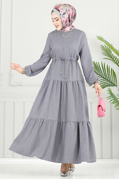 ModaMerve Sofia Dress with Tunnel at the Waist 025Mr1077-M Gray