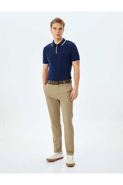 Koton New Season Short Sleeve Polo Neck Cotton Half Zip Knitwear T-Shirt