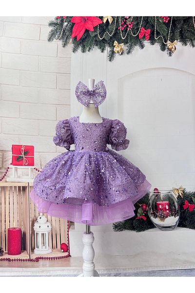 Nissa Lilac Color Sequined Girl's Evening Dress