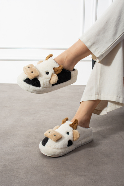 SWORD Κεντημένο με φιγούρα αγελάδας | Χειμερινές Παντόφλες Unisex Σπίτι | Αντιολισθητική βάση