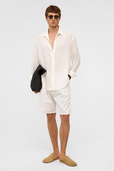 VAMOSCLO Oversize Long Sleeve Linen Shirt White