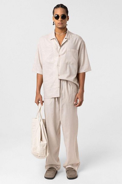 VAMOSCLO Double Pocket Oversize Linen Shirt Beige