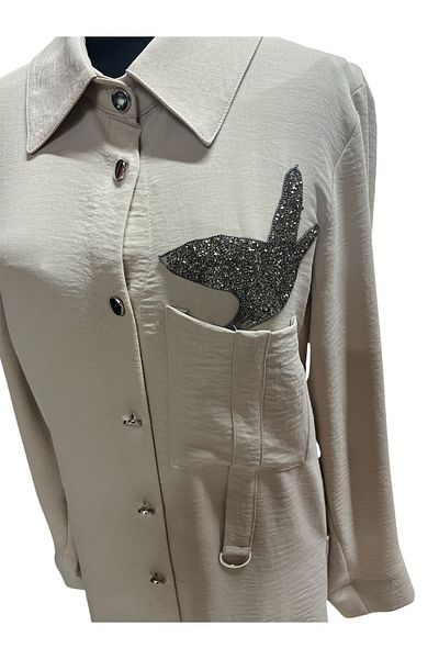 FATMA DANIŞMAN Large Size Pocket Stone Leaf Motif Tunic Suit