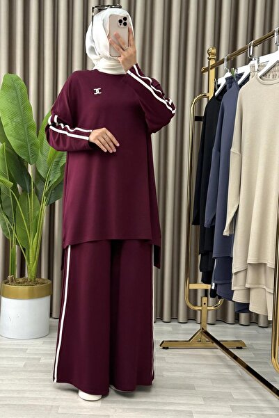 ALYA Crystal Fabric Women's Kevser Suit Burgundy