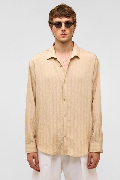 VAMOSCLO Oversize Long Sleeve Modal Fabric Shirt Stone