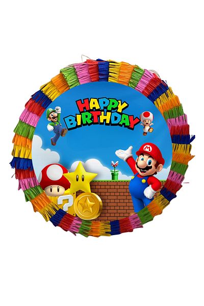 OEM Party pinata, 35 cm, multicolor, Super Mario model + 3/4 year old Birthday T-shirt