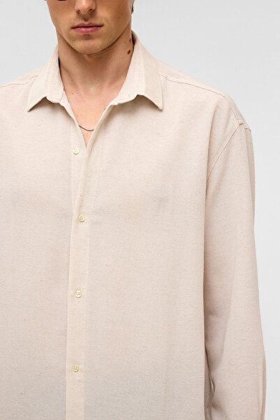 VAMOSCLO oversized Μακρυμάνικο λινό πουκάμισο φυσικό