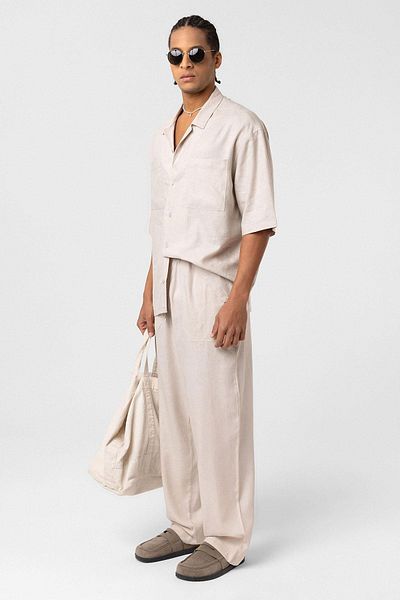VAMOSCLO Double Pocket Oversize Linen Shirt Beige
