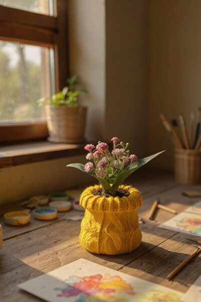 ardesta Vază mică cu model de tricotat cu flori artificiale |   Vază decorativă cu pulbere de piatră |   Ornament pentru masă de televizor