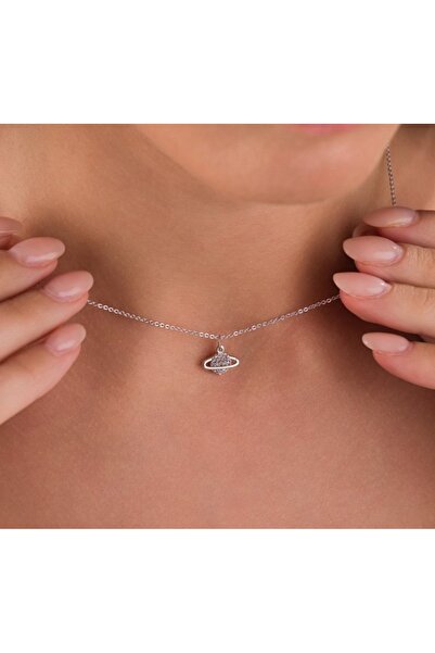 Roya Bijuteri Gezegen Figürlü Çelik Kolye, Zirkon Taşlı Minimal Kadın Takı | ...