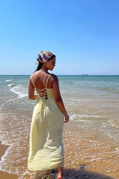 Neşeli Butik Women's Yellow Strap Back Detail Summer Dress Nbmy3796