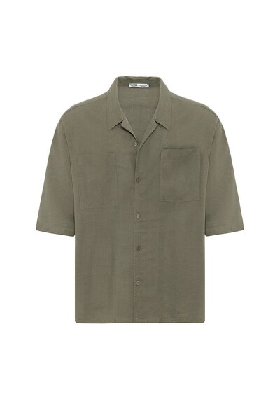 VAMOSCLO Double Pocket Oversize Linen Shirt Khaki