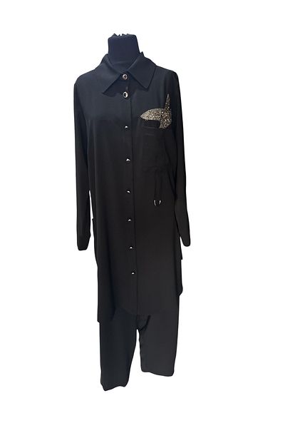 FATMA DANIŞMAN Large Size Pocket Stone Leaf Motif Tunic Suit
