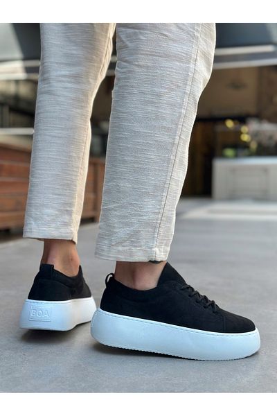 BOA Le11 Lace-Up Men's High Sole Black Suede Sports Shoes