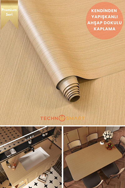 TechnoSmart 60cmx500cm Premium Kendinden Yapışkanlı Doğal Ahşap Görünümlü PVC Kaplama