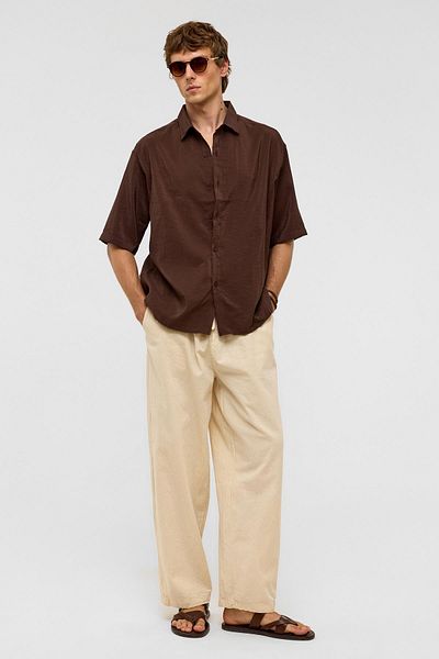 VAMOSCLO Basic Oversize Short Sleeve Modal Shirt Brown