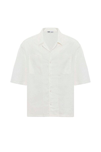 VAMOSCLO Оверсайз-сорочка з двома кишенями з льону, екрю