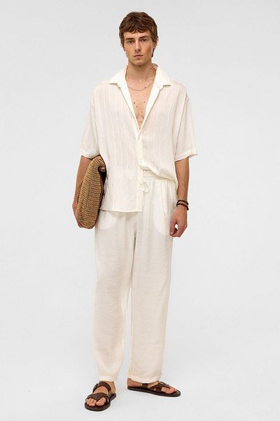 VAMOSCLO Oversize Striped Short Sleeve Modal Fabric Shirt White