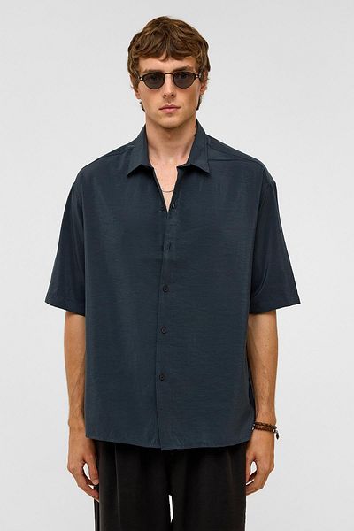 VAMOSCLO Basic Oversize Short Sleeve Modal Shirt Smoked