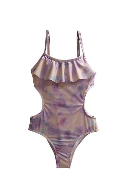 TooHot Girl's Tie-Dye Patterned Ruffle Side Cut Detailed Swimsuit