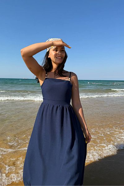 Neşeli Butik Women's Navy Blue Strap Back Detail Summer Dress Nbmy3796