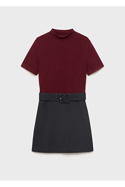 MANGO Woman Kontrast kemerli elbise