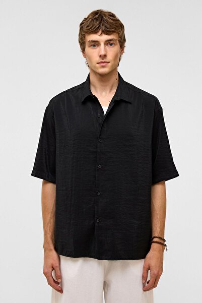 VAMOSCLO Basic Oversize Короткий рукав Модальна сорочка Чорний