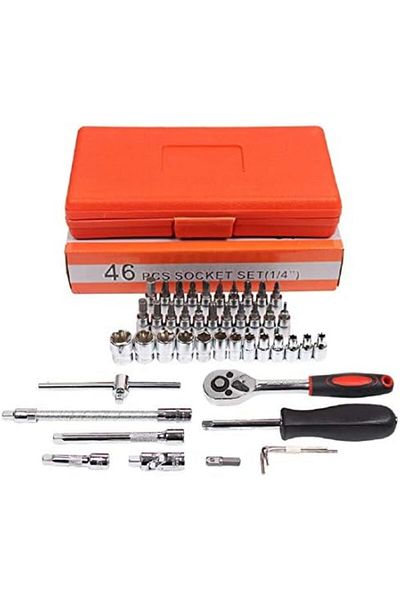 SULFAR 46 Pcs 1/4 inch Screwdriver Drive Socket Bit Set Car Repair Tool with Reversible Ratchet Wrench Spin
