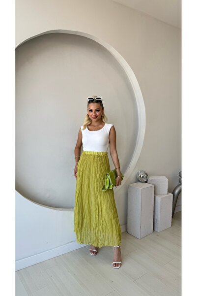 FEHUBLOOM Green Crashed Long Skirt