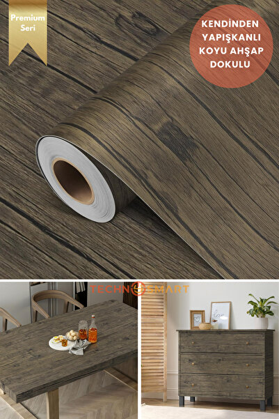 TechnoSmart 60cmx500cm Premium Kendinden Yapışkanlı Doğal Ahşap Görünümlü Pvc Kaplama